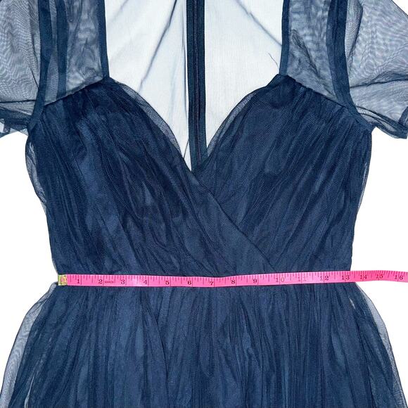Elegant Navy Blue Mesh Dress - Picture 15 of 16